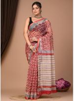 Cotton Kota Doriya Red Casual Wear Printed Saree